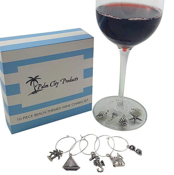 Food and Fun Wine Charm Bundled Gift Set - Food Lovers, Beach, and Sports Themes, 28 Pieces Total