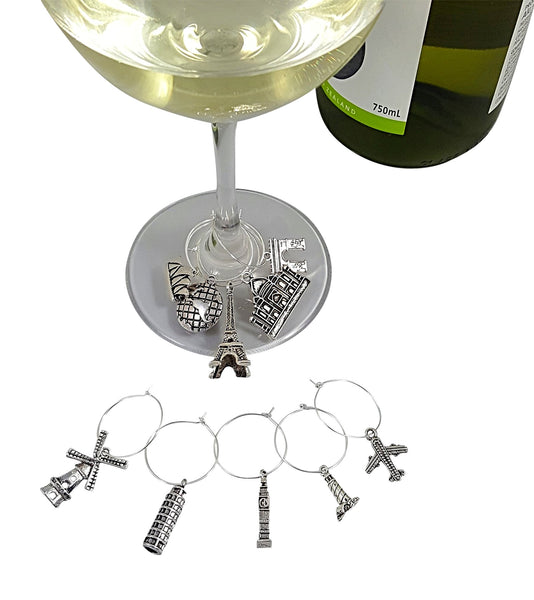 Travel & Animal Themed Wine Charm Gift Set with 20 Beautiful Wine Charms