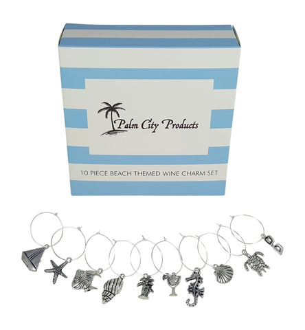 10 Piece Beach Themed Wine Charm Set