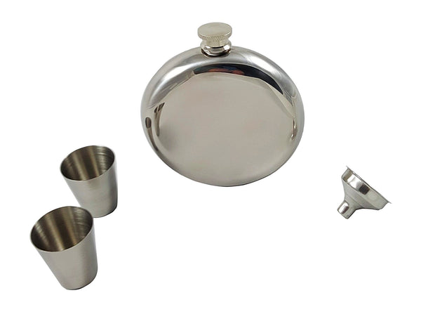 10 oz Round Flask Gift Set with Two Shot Glasses and Funnel