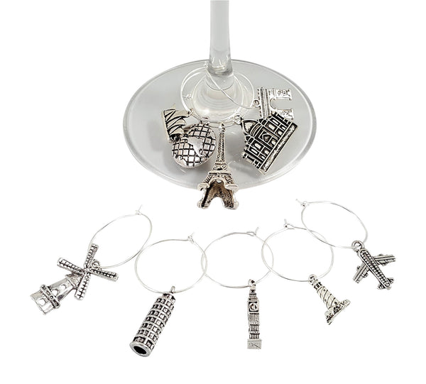 Deluxe Wine Charm Set – 28 Pieces Total includes Beach, Wine Lovers, and World Traveler Themes