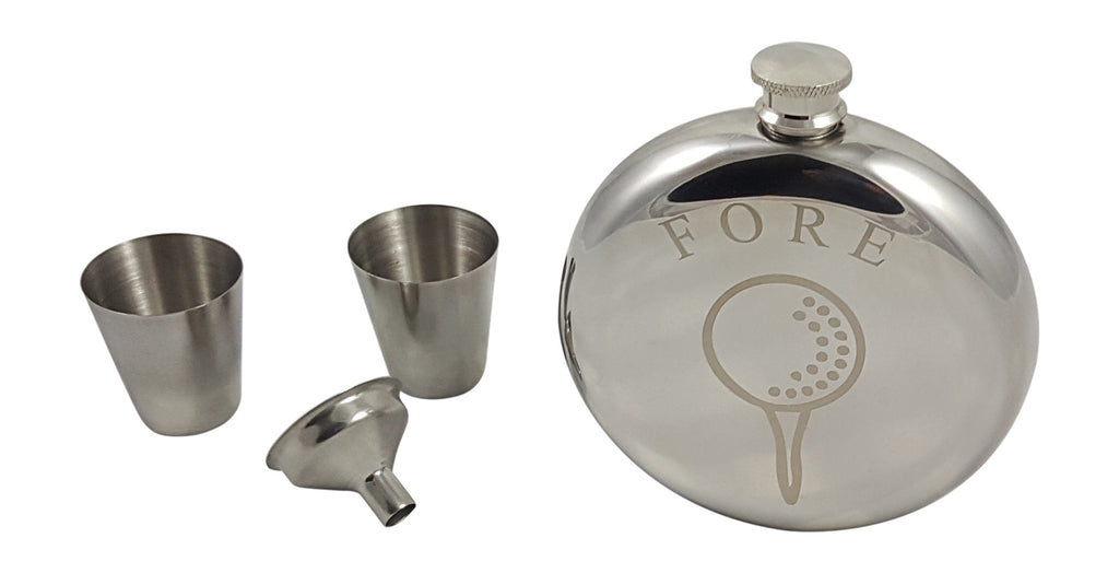 Golf Flask Gift Set - 10 oz Round Flask Engraved with