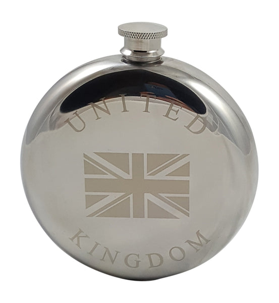 United Kingdom Flask Gift Set - 10 oz Flask Engraved with a Union Jack with Two Shot Glasses and a Funnel