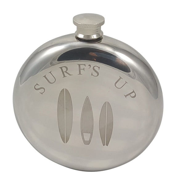 Surf's Up Flask Gift Set - Beached Flask Gift Set Engraved with Decorative Surfboards