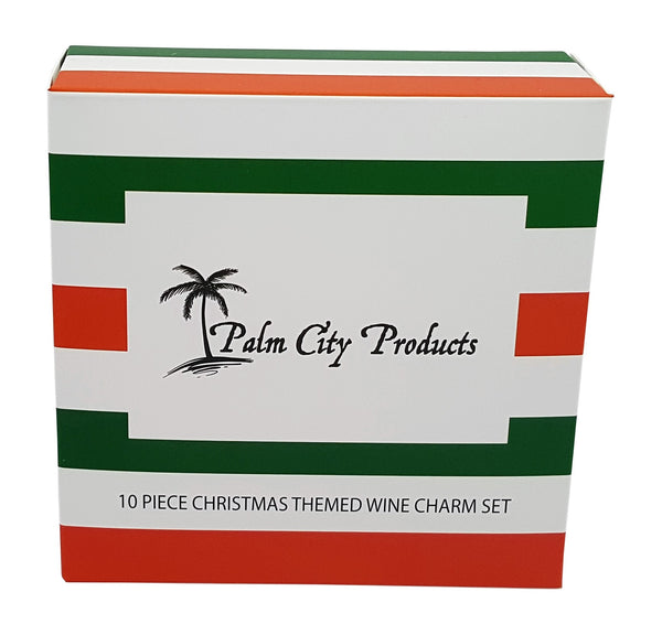 10 Piece Christmas Themed Wine Charm Set