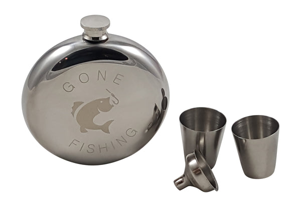 Gone Fishing - 10 oz Round Flask Gift Set