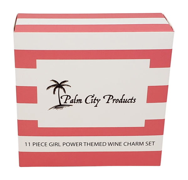 11 Piece Girl Power Themed Wine Charm Set