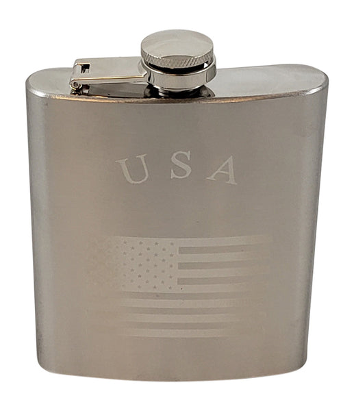 USA Flask Gift Set - 7 oz Flask Engraved with American Flag