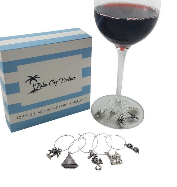 30 Piece Wine Charm Set with Beach, Animal, and World Travel Themed Gift Sets