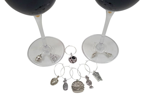 Food Lovers Themed Wine Charms - 10 Piece Wine Charm Set - Great Gift for Foodies