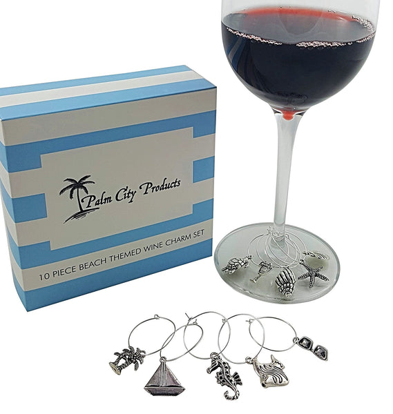 Sun and Sport Themed Wine Charm Set - Bundle of Beach and Sports Themes, 18 Pieces Total