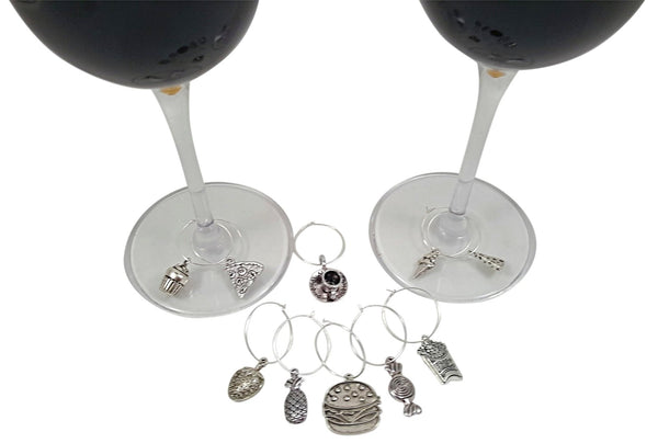 Food and Fun Wine Charm Bundled Gift Set - Food Lovers, Beach, and Sports Themes, 28 Pieces Total