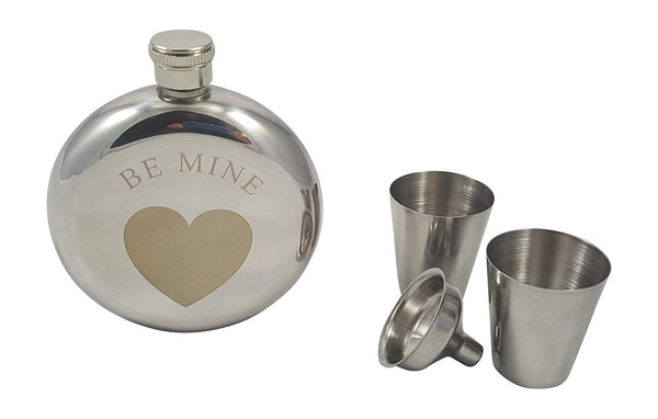 Be Mine Flask Gift Set, 5 oz Flask Engraved with a Heart