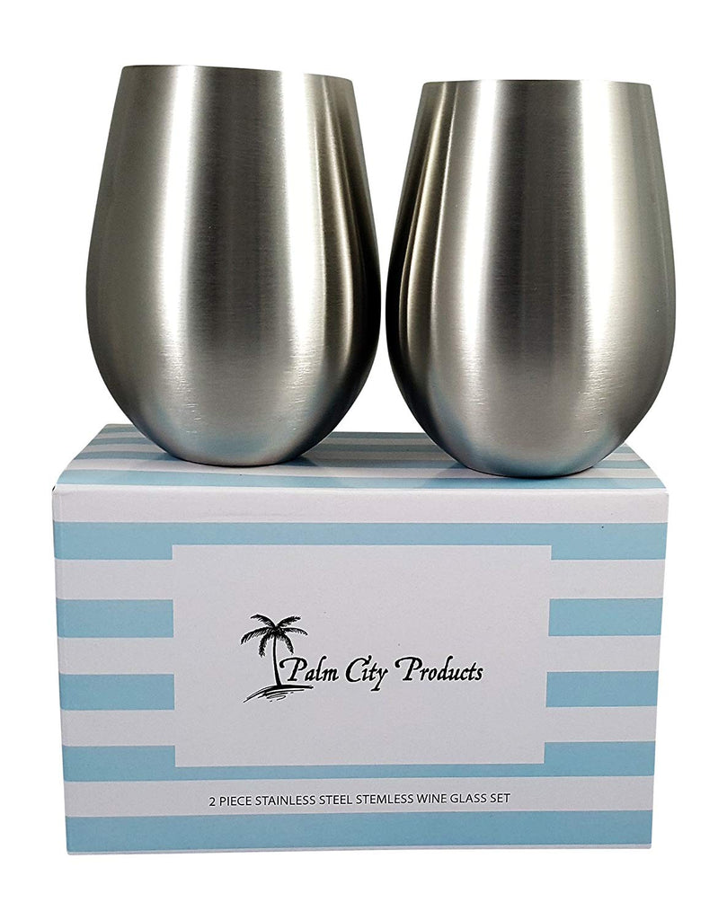 Stainless Steel Stemless Wine Glasses - Two Piece Set