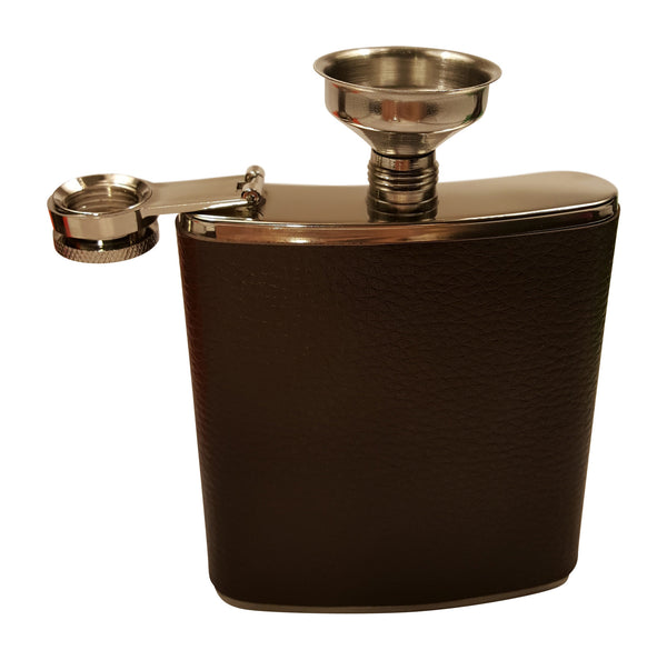 Brown Leather 7 Oz Flask Gift Set with Two Shot Glasses and Funnel