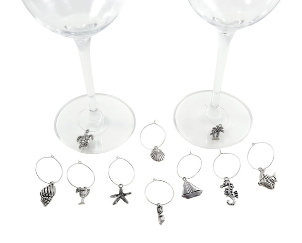 Deluxe Wine Charm Set – 28 Pieces Total includes Beach, Wine Lovers, and World Traveler Themes