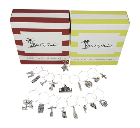 Palm City Products Bundle of Wine Charms - Wine and World Travel Themes